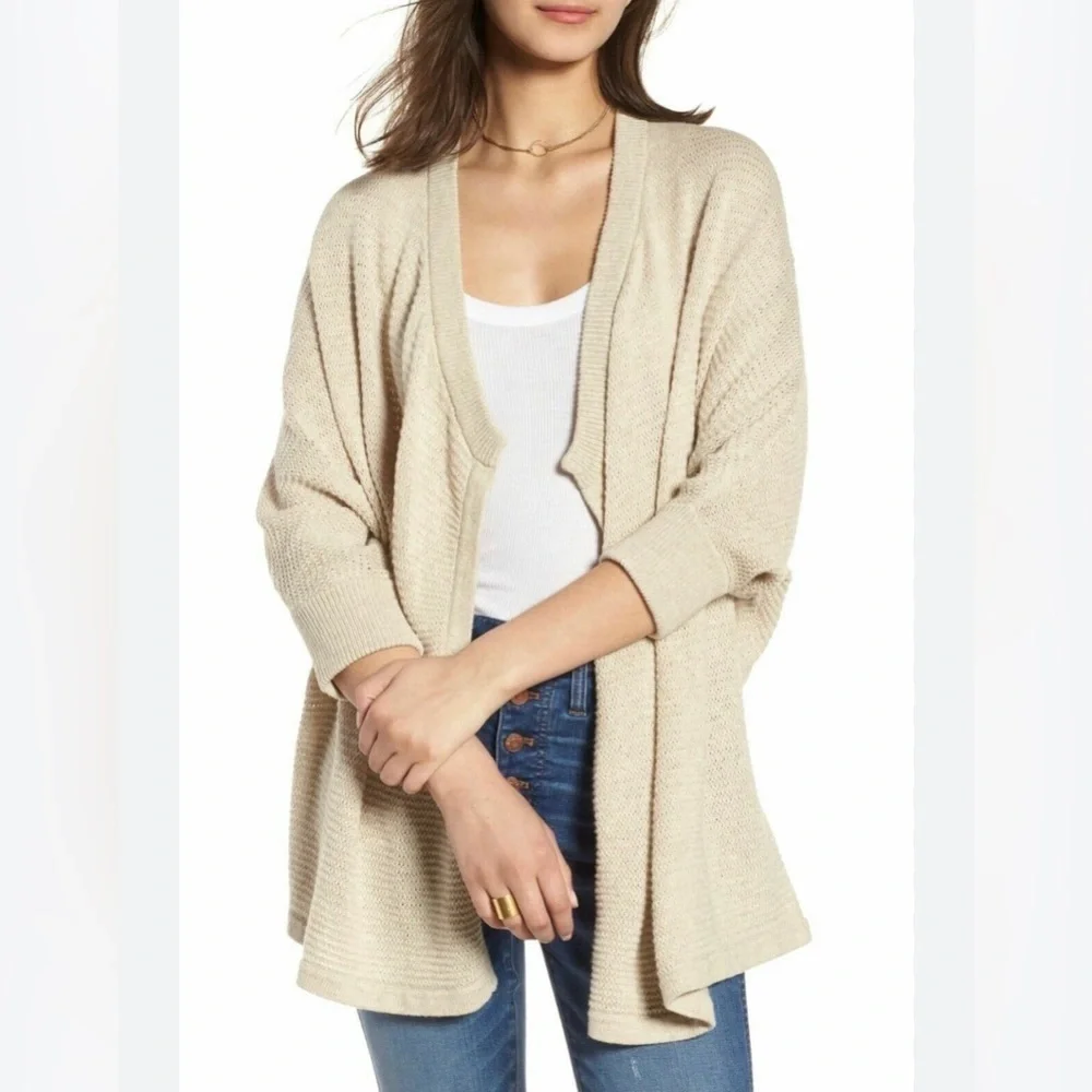 Madewell Seabank Open Front Knit Sweater Long Sleeve Cardigan Beige